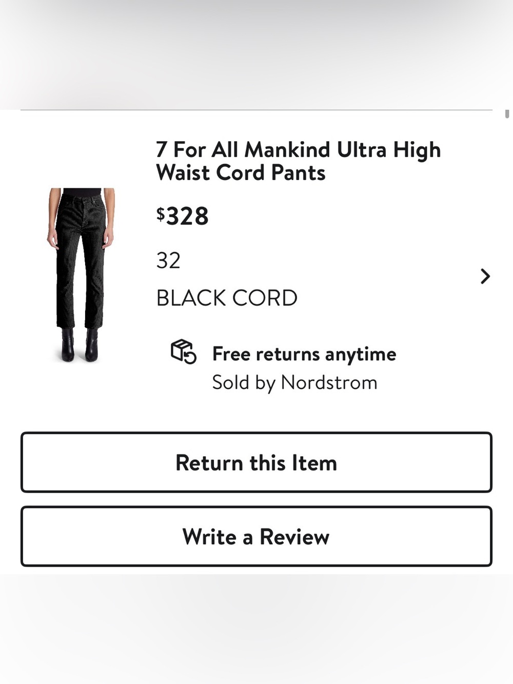 7 For All Mankind Ultra High Rise Slim Kick Black Corduroy Pants - Picture 3 of 3